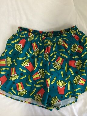 Teal French Fry Print Athletic Shorts for Women
